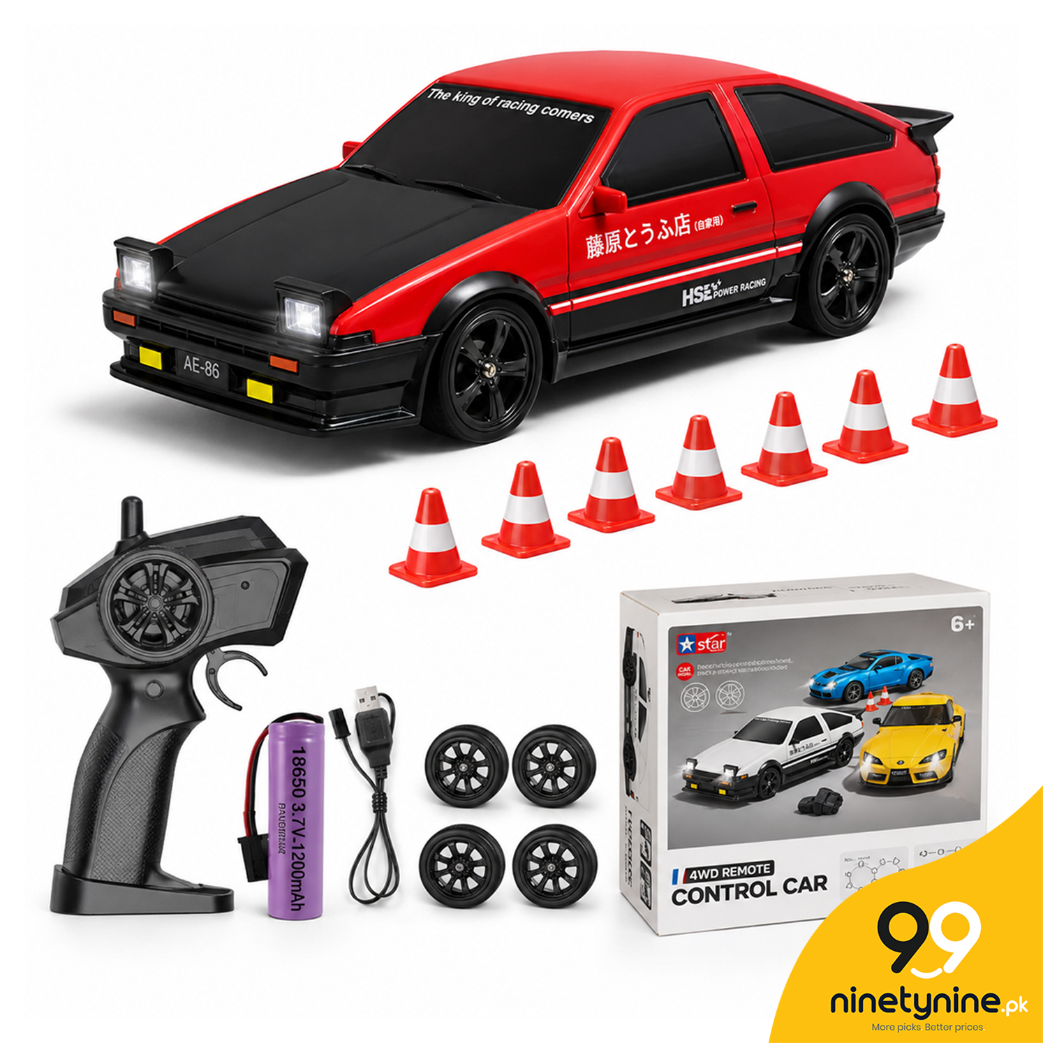 Toyota Sprinter Trueno AE86 RC Drift Car (Red & Black) – 1:24 Scale